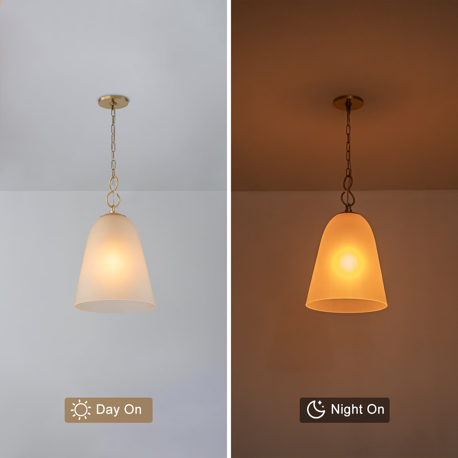 1-Light Modern Gold Bell Shaped Chandelier Hanging Light with Champagne-Colored Glass Shade for Dining Room