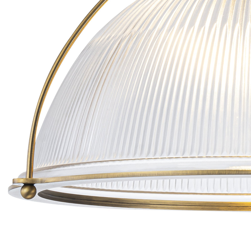 1-Light Industrial Brass Metal Dome Pendant Light with Clear Glass Shade for Kitchen Island, Dining Room