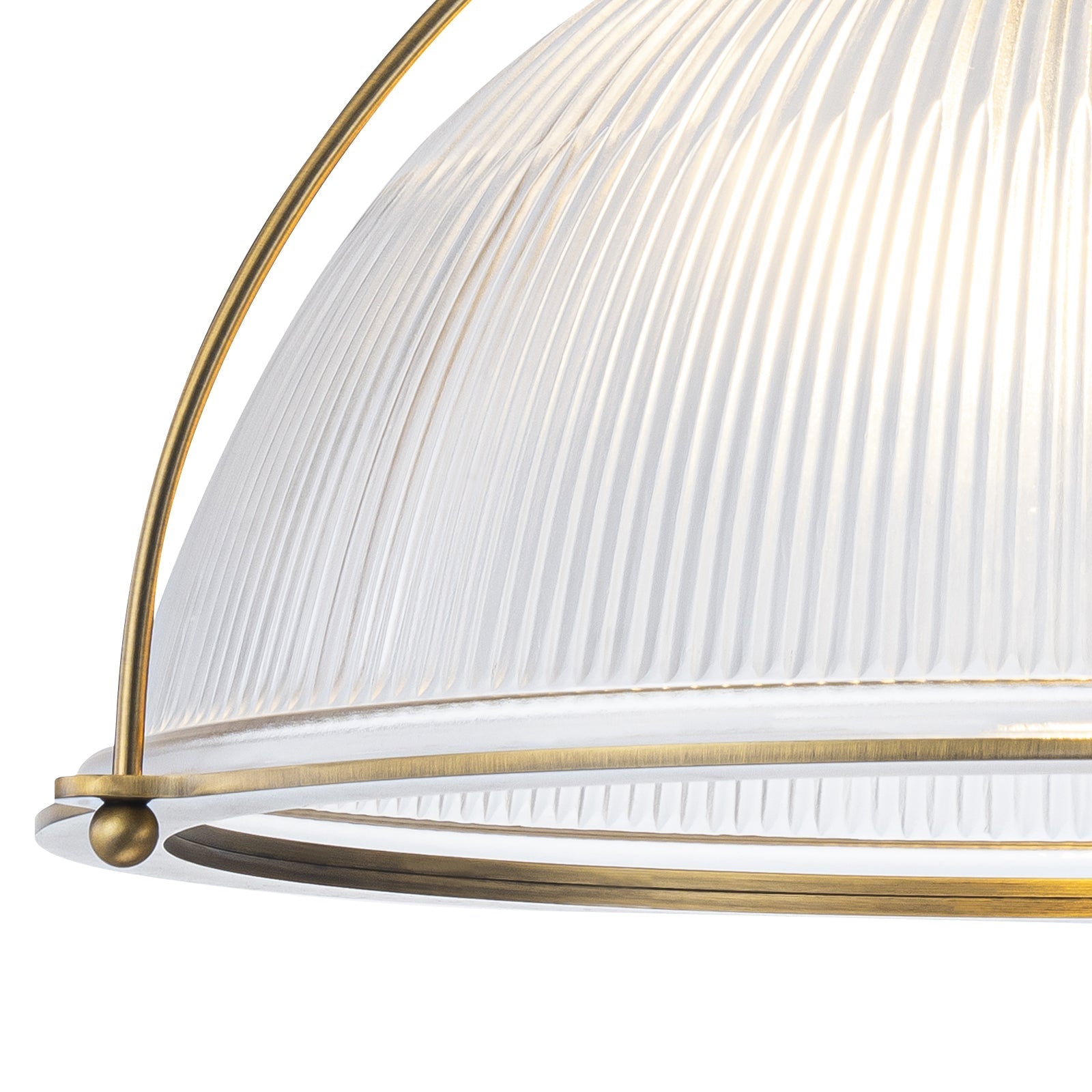 1-Light Industrial Brass Metal Dome Pendant Light with Clear Glass Shade for Kitchen Island, Dining Room