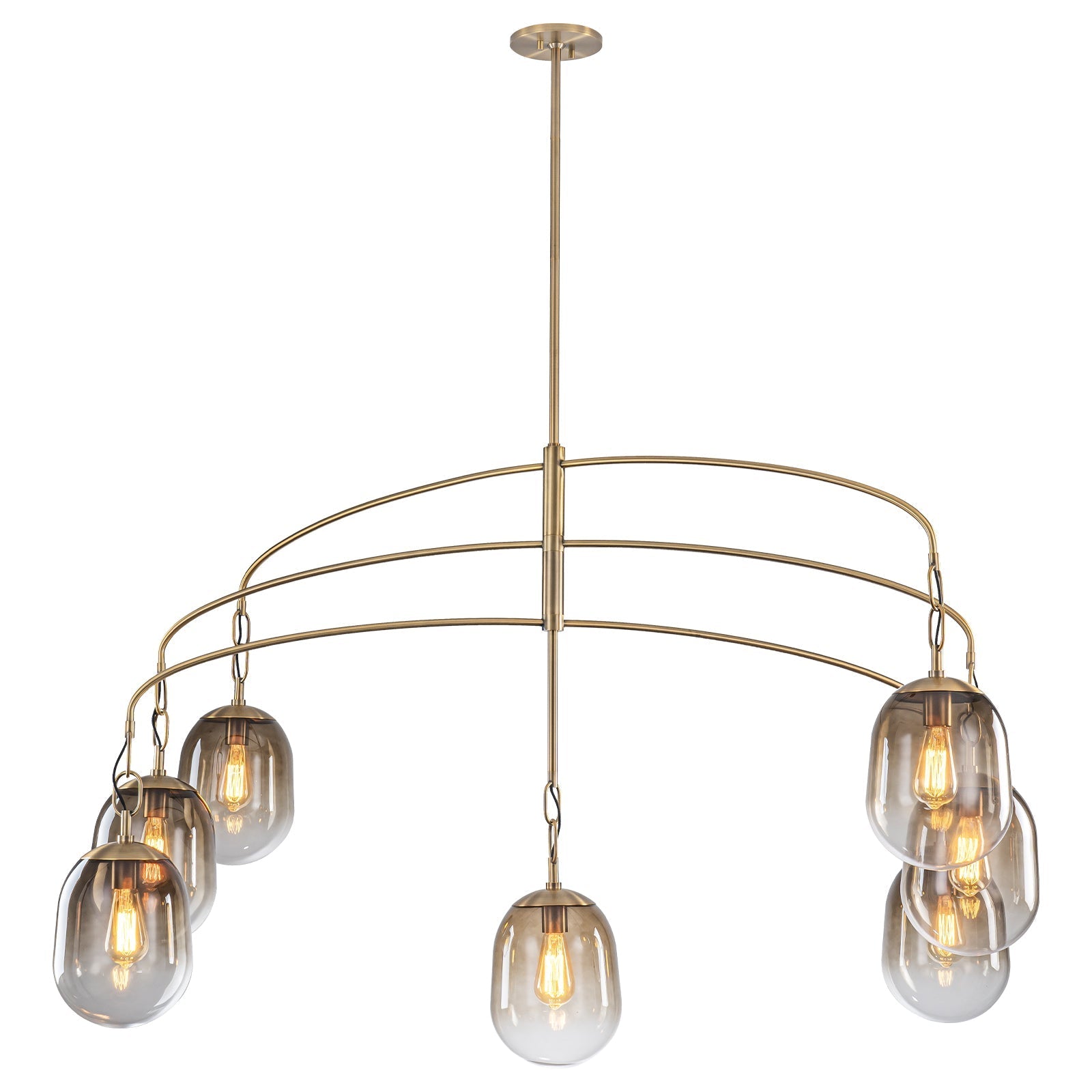5/7-Light 2/3-Tier Antique Gold Metal Chandelier Pendant with Oval Glass Shades for Living Room, Kitchen Island