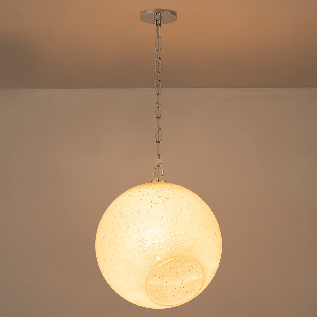Chrome Modern Globe Hanging Pendant Light with White Bubble Glass Shade for Kitchen Island, Dining