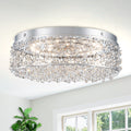 14.17 in. 20-Watt Modern Small Chrome Drum Integrated LED Flush Mount Ceiling Light with Beaded Crystal Shade
