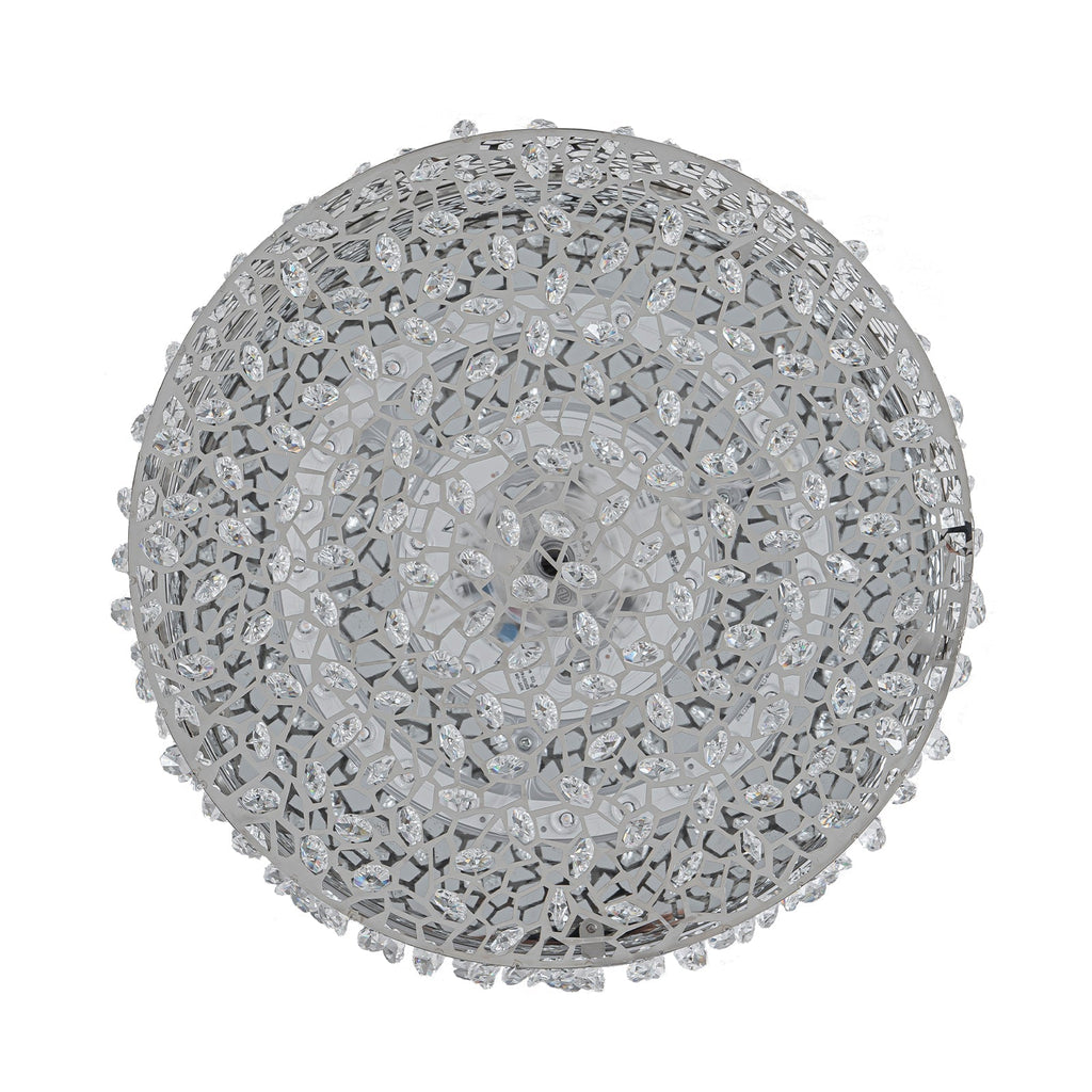 14.17 in. 20-Watt Modern Small Chrome Drum Integrated LED Flush Mount Ceiling Light with Beaded Crystal Shade