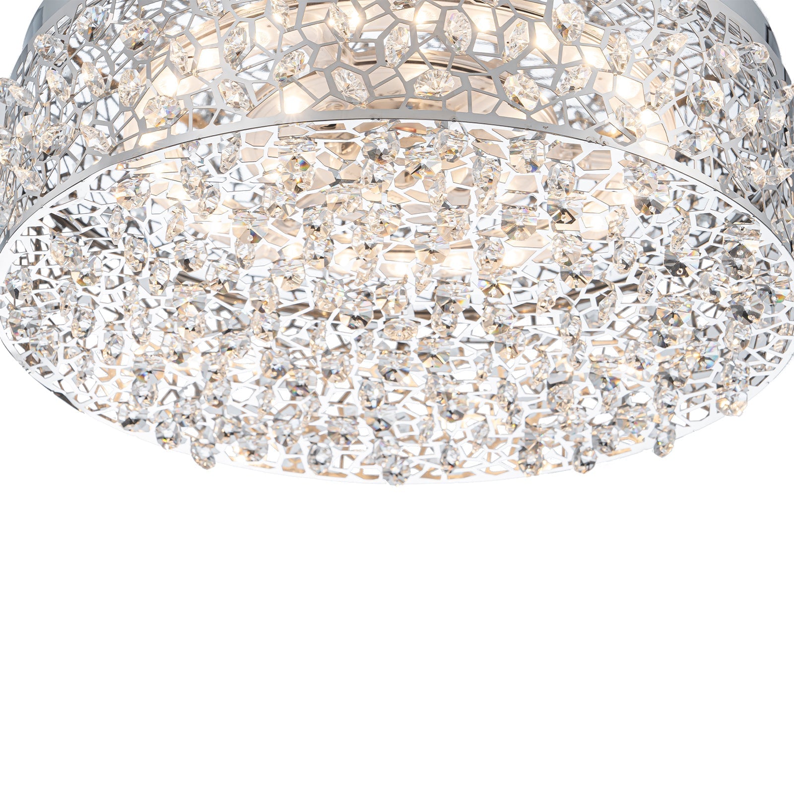 14.17 in. 20-Watt Modern Small Chrome Drum Integrated LED Flush Mount Ceiling Light with Beaded Crystal Shade