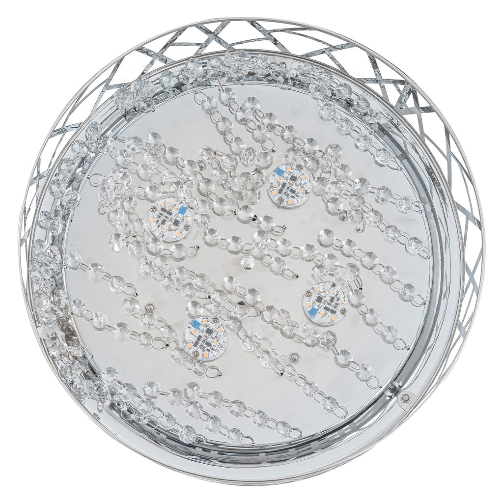 13.78 in. 1-Light Modern Small Chrome Drum Dimmable LED Semi-Flush Mount Ceiling Light with Beaded Crystal Shade