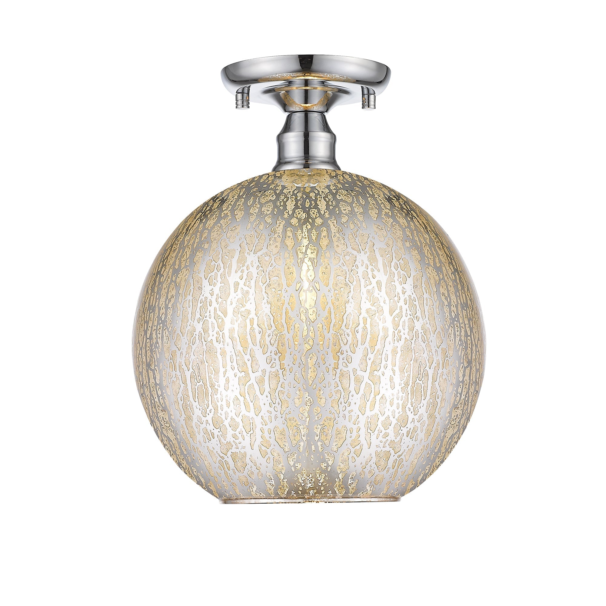 10 in. 1-Light Mini Chrome Transitional Round Flush Mount Ceiling Light with Globe Crackle Glass Shade for Hallway