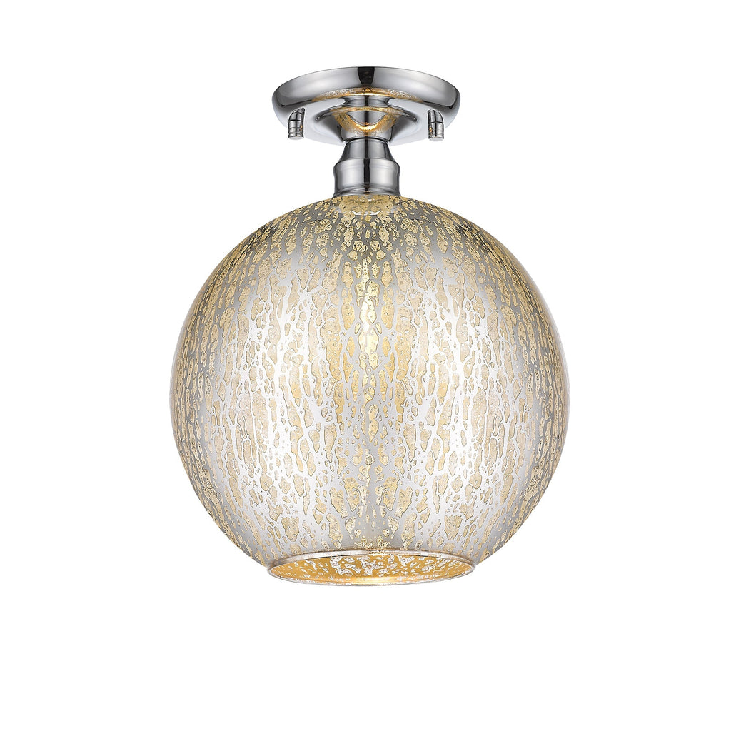 10 in. 1-Light Mini Chrome Transitional Round Flush Mount Ceiling Light with Globe Crackle Glass Shade for Hallway
