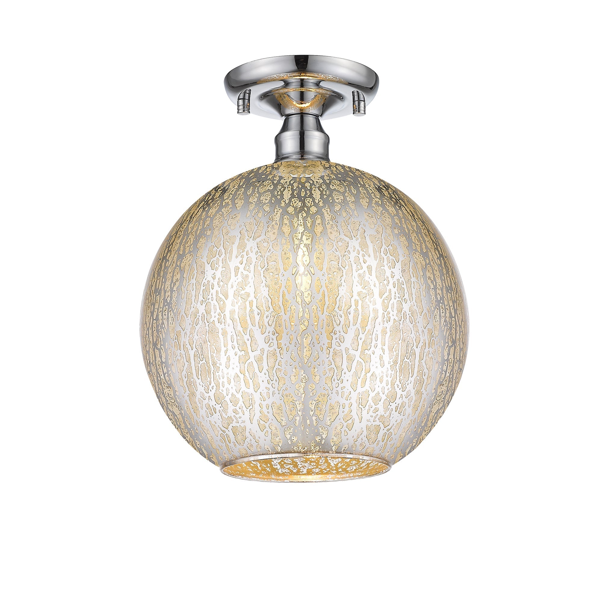 10 in. 1-Light Mini Chrome Transitional Round Flush Mount Ceiling Light with Globe Crackle Glass Shade for Hallway