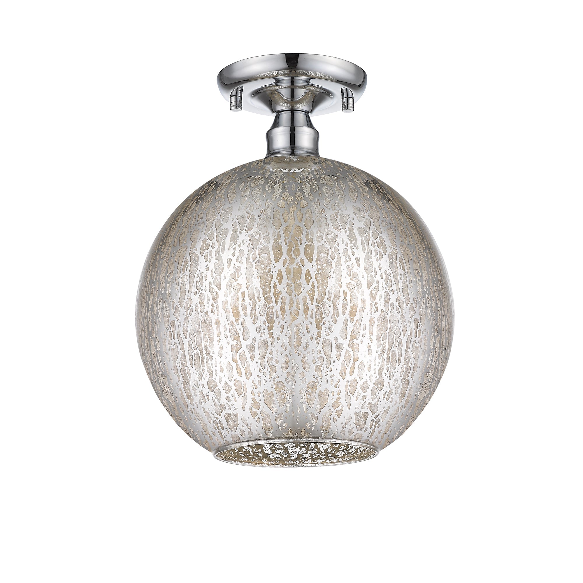 10 in. 1-Light Mini Chrome Transitional Round Flush Mount Ceiling Light with Globe Crackle Glass Shade for Hallway