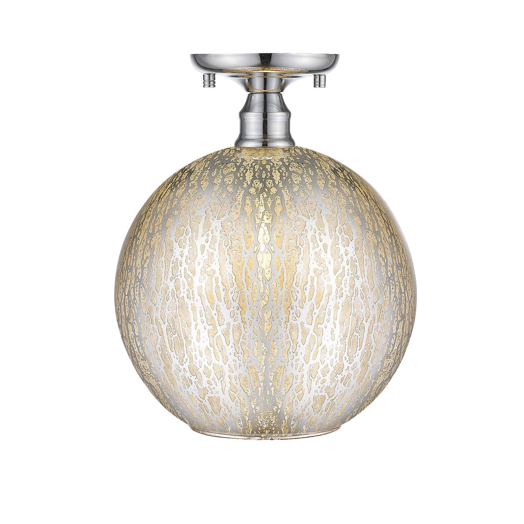 10 in. 1-Light Mini Chrome Transitional Round Flush Mount Ceiling Light with Globe Crackle Glass Shade for Hallway