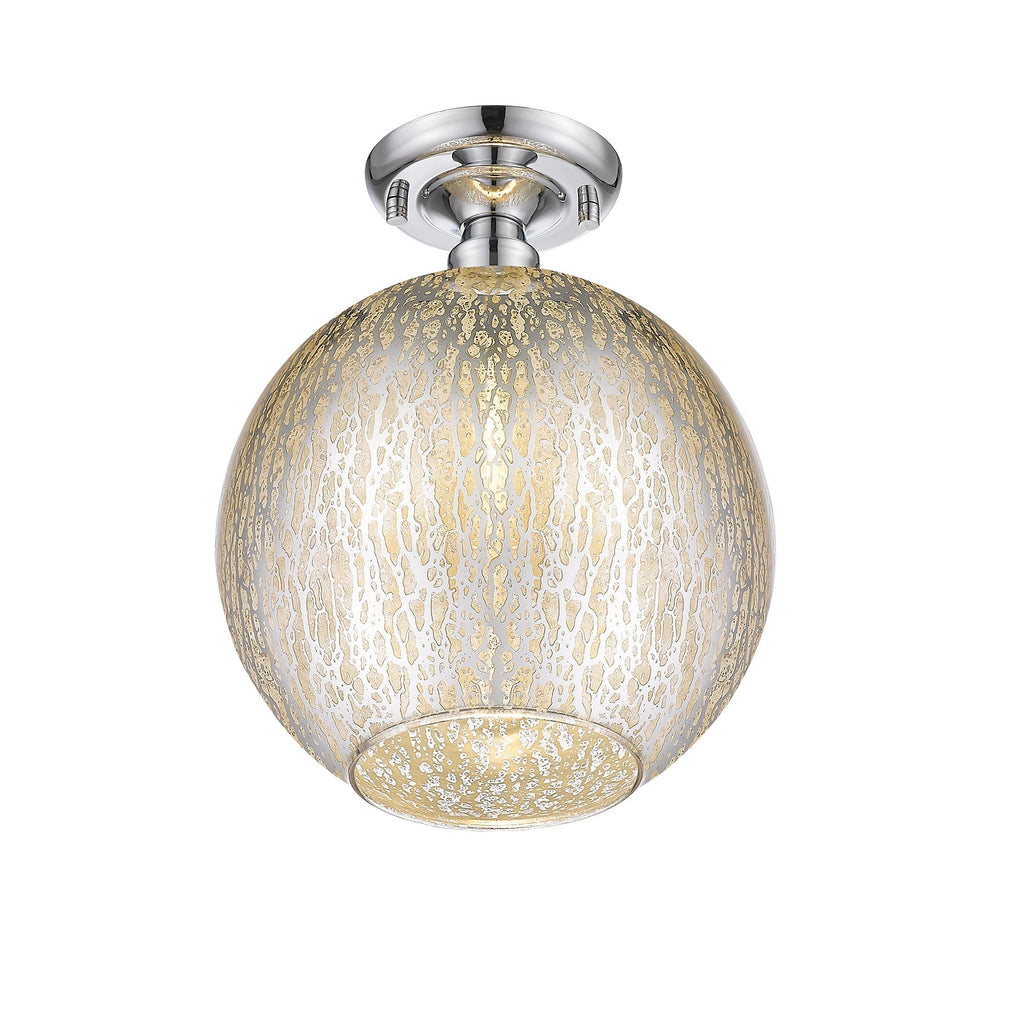 10 in. 1-Light Mini Chrome Transitional Round Flush Mount Ceiling Light with Globe Crackle Glass Shade for Hallway
