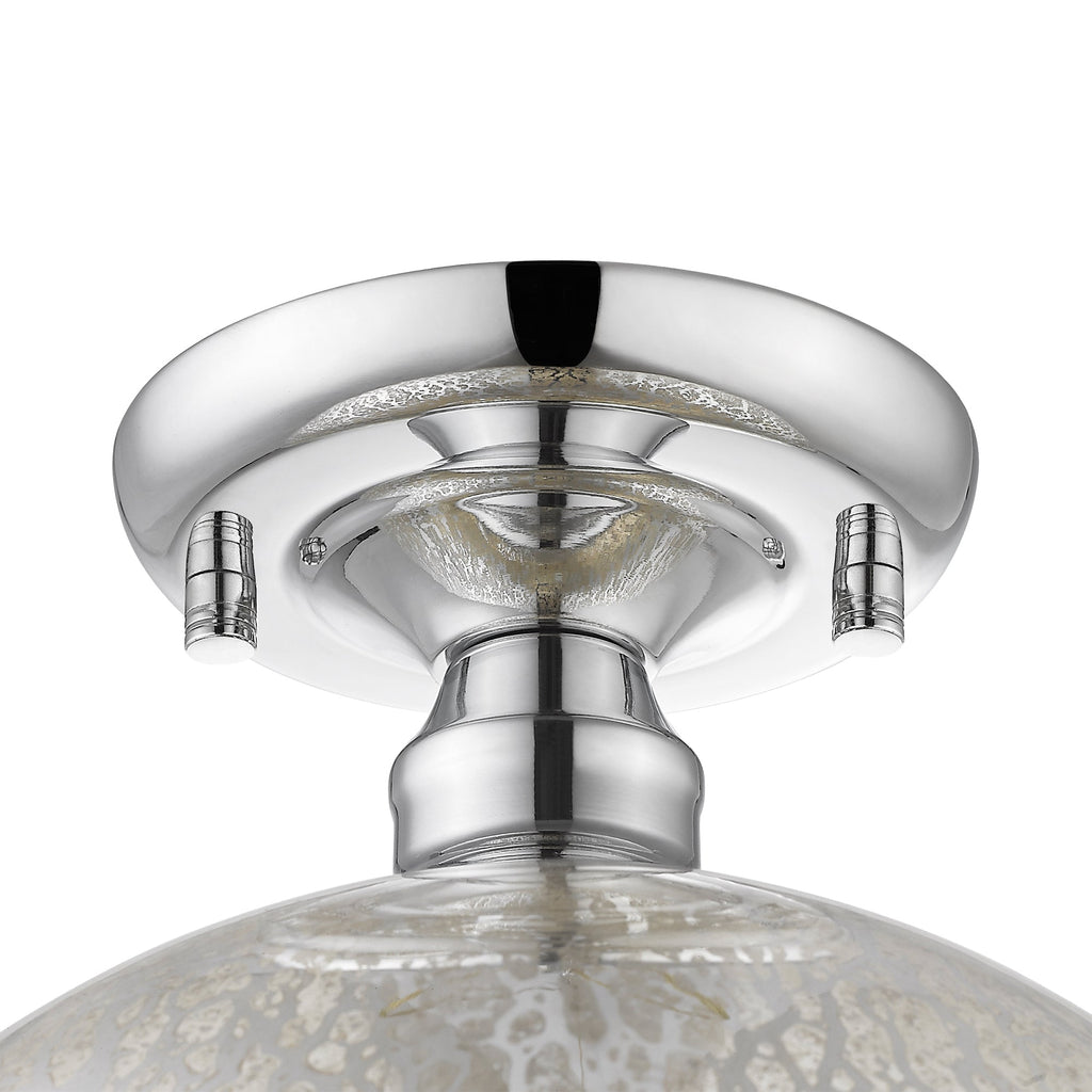 10 in. 1-Light Mini Chrome Transitional Round Flush Mount Ceiling Light with Globe Crackle Glass Shade for Hallway
