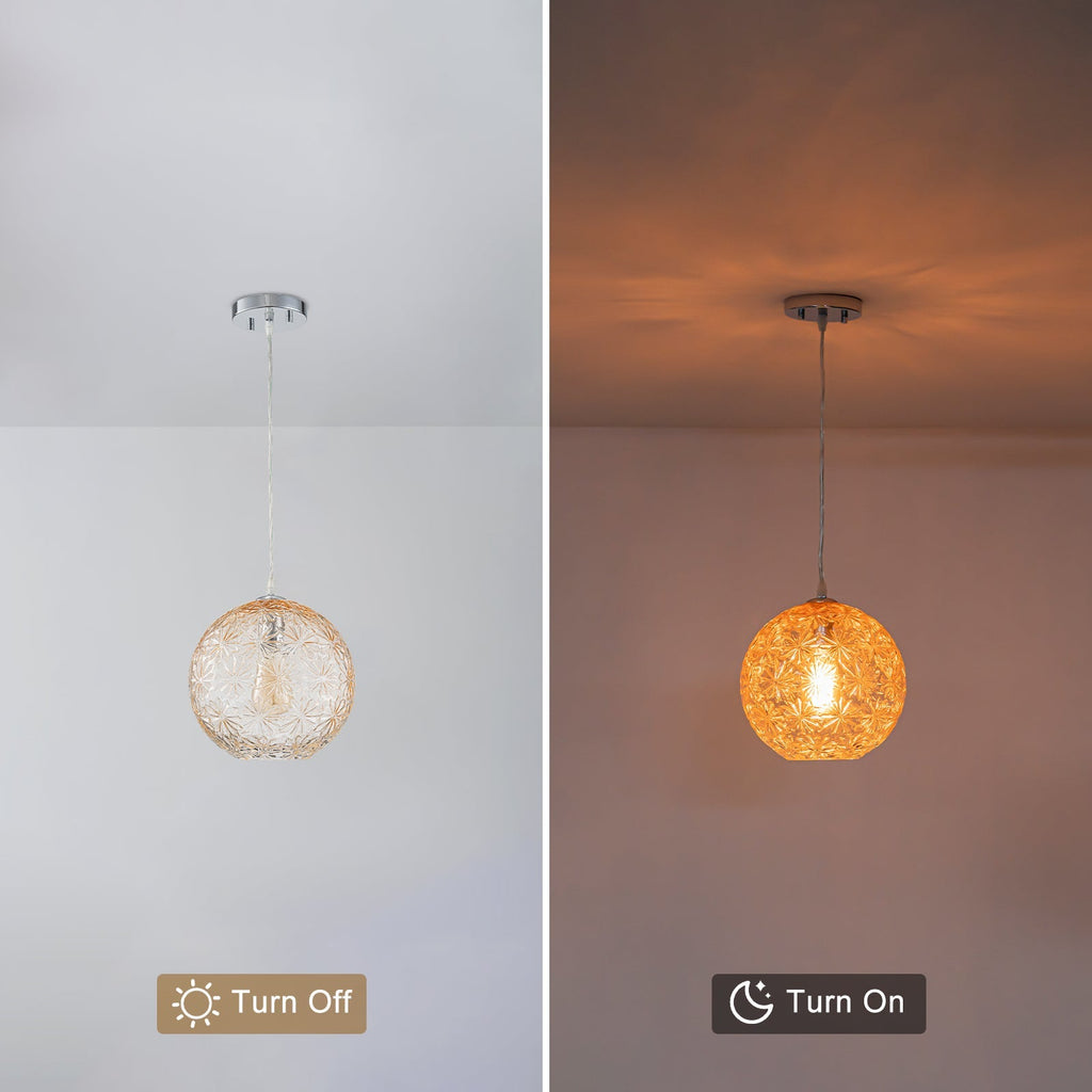 9.84 in. 1-Light Modern Chrome Island Pendant Light with Globe Glass Shade for Dining, Kitchen Island