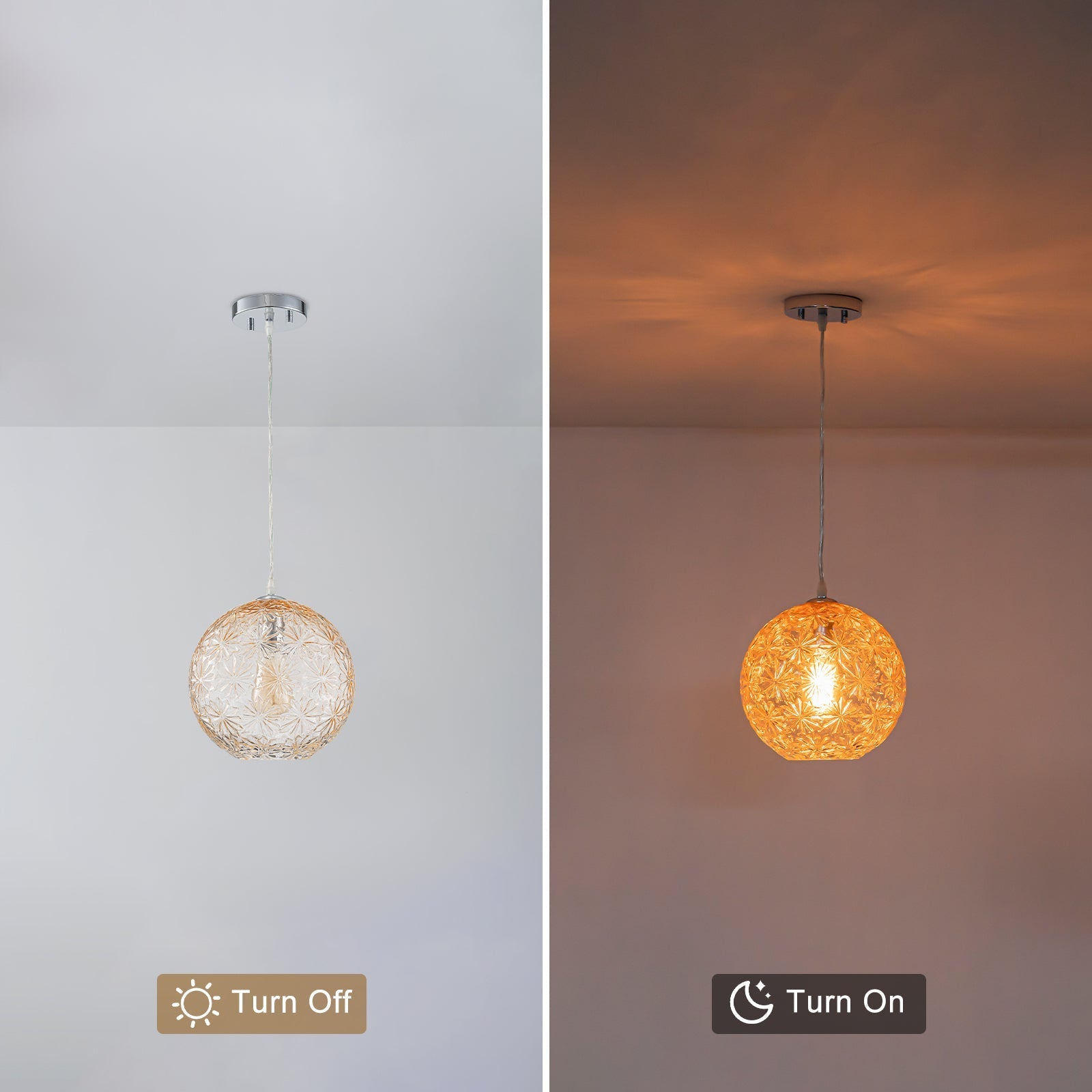 9.84 in. 1-Light Modern Chrome Island Pendant Light with Globe Glass Shade for Dining, Kitchen Island