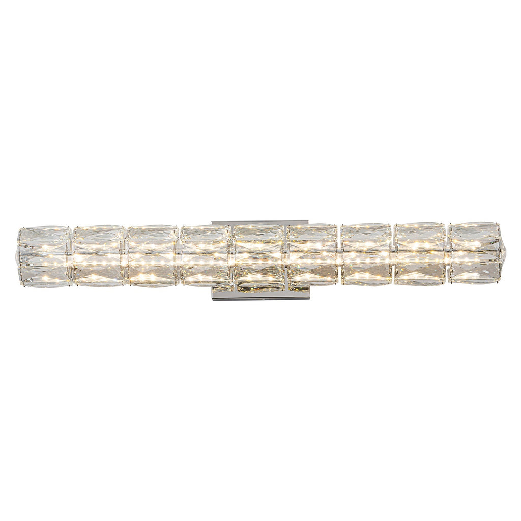 28.5 in. 1-Light Modern Chrome Metal Linear Integrated LED Bathroom Vanity Light Dimmable with Crystal Shade
