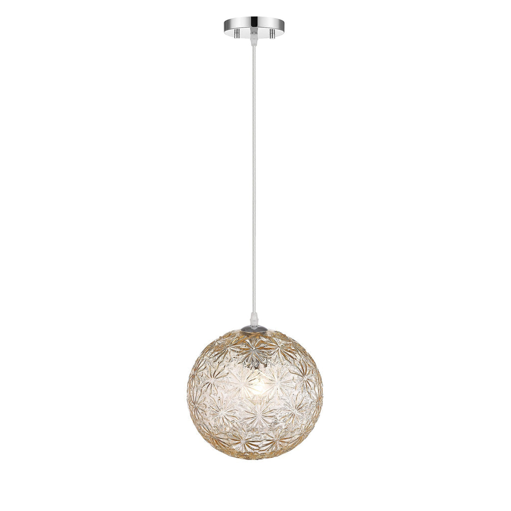 9.84 in. 1-Light Modern Chrome Island Pendant Light with Globe Glass Shade for Dining, Kitchen Island